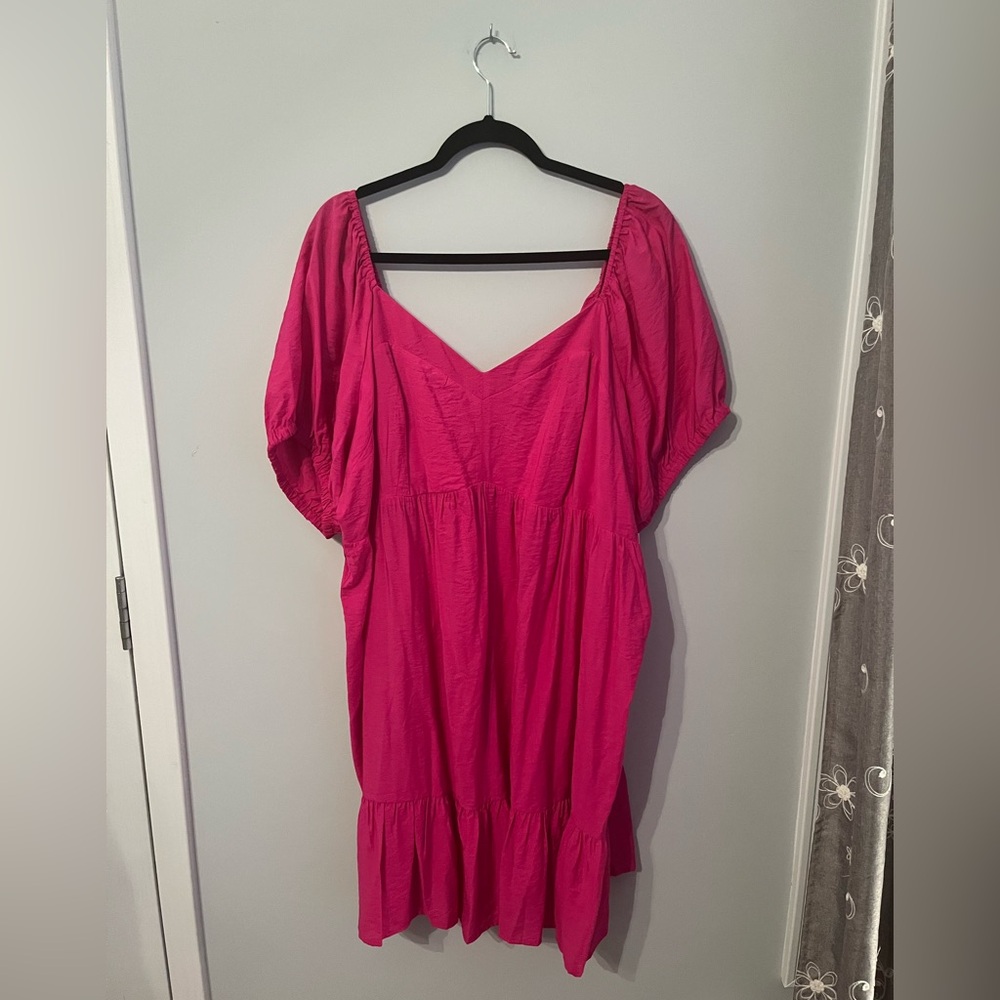 Nine West V-Neck Hot Pink Tiered Dress